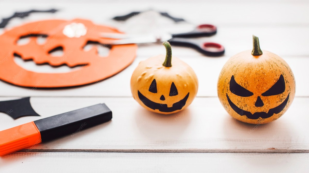 Painted faces on pumpkins