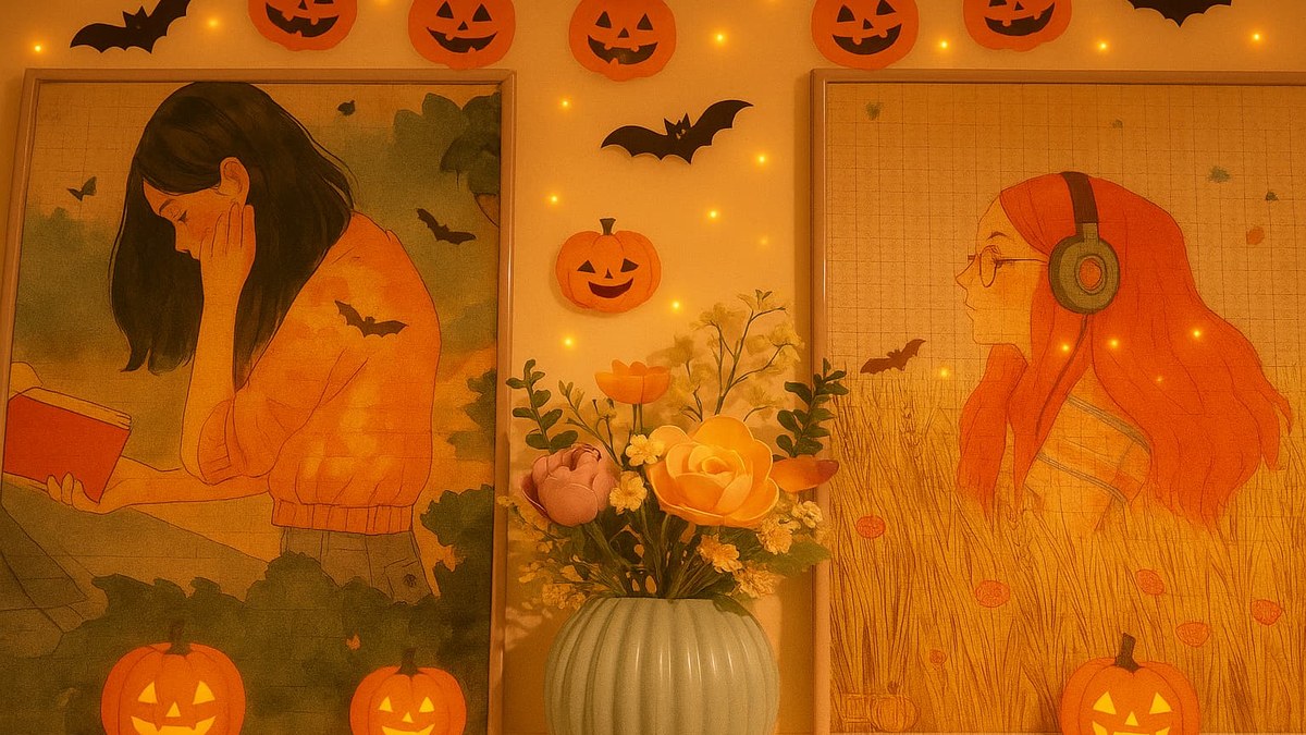 Wenbare cozy pumpkin celebration shelf with warm lighting