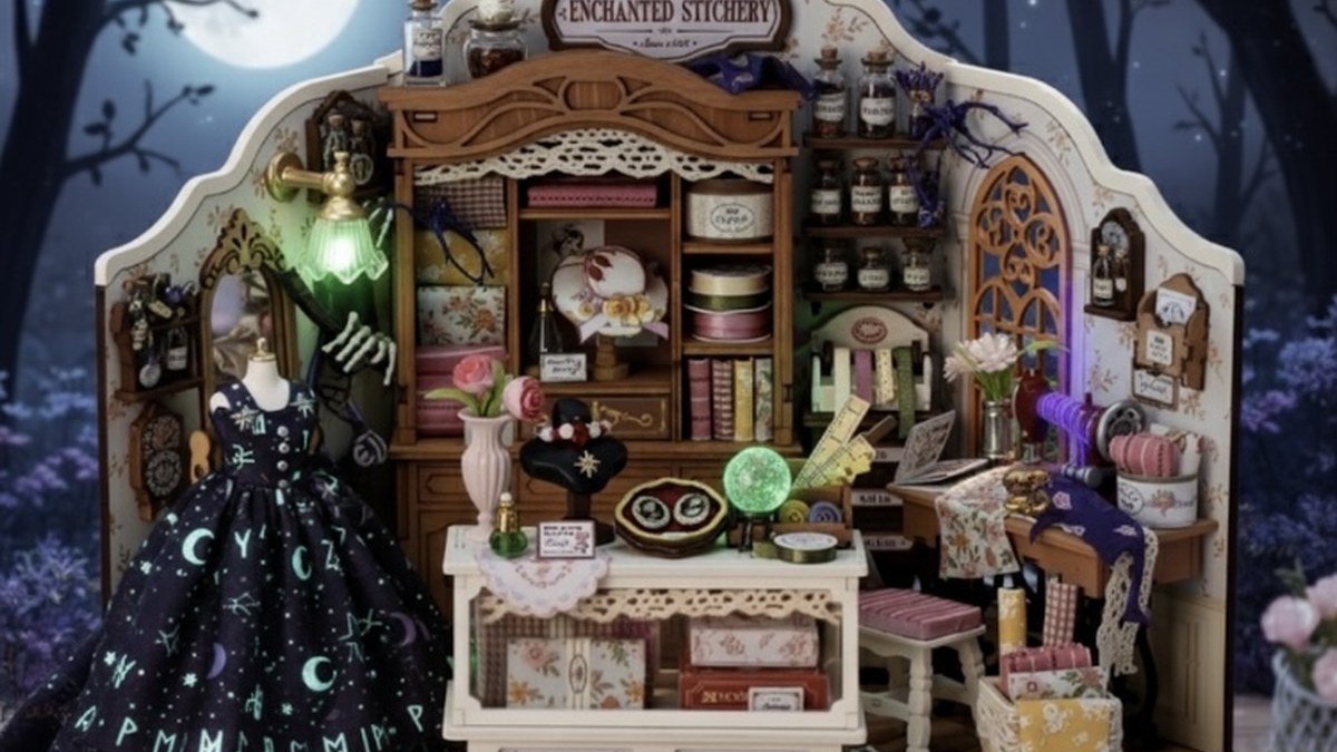 SunnyCee dark witchy miniature corner with warm inviting lights