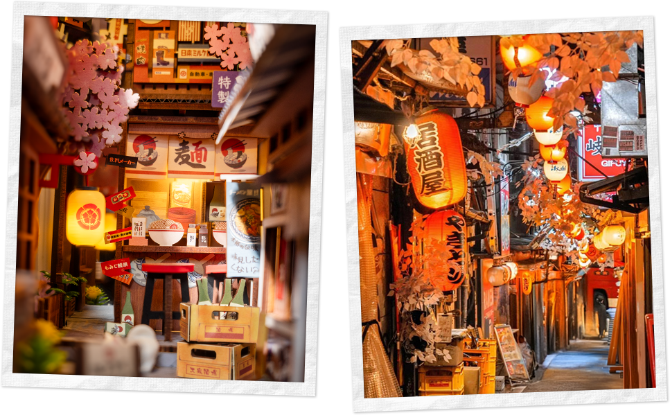 Sakura Wine Alley miniature beside a lantern-lit Japanese alley