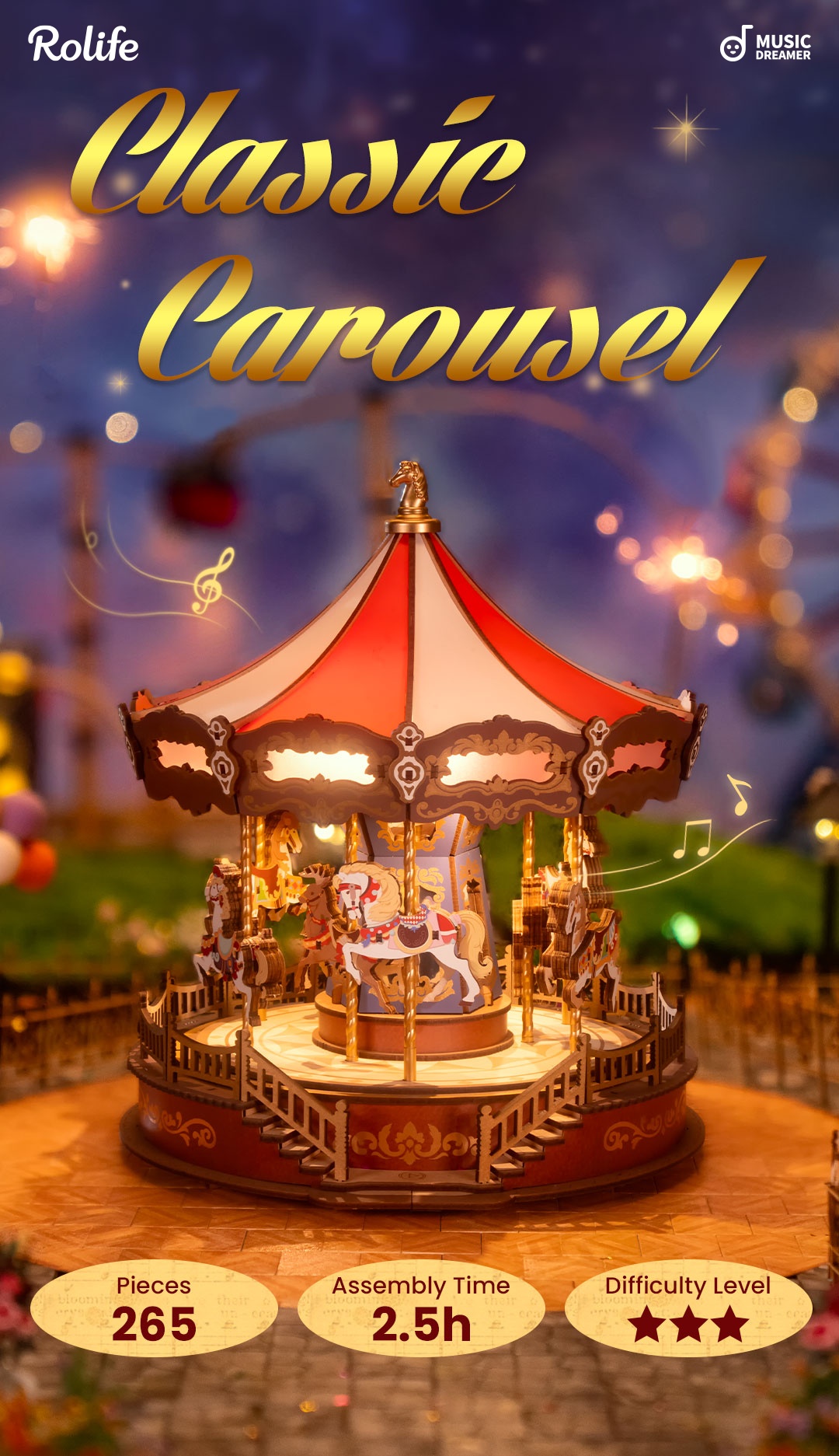 Rolife 3D Wooden Puzzle - Classic Carousel AMC01 title graphic