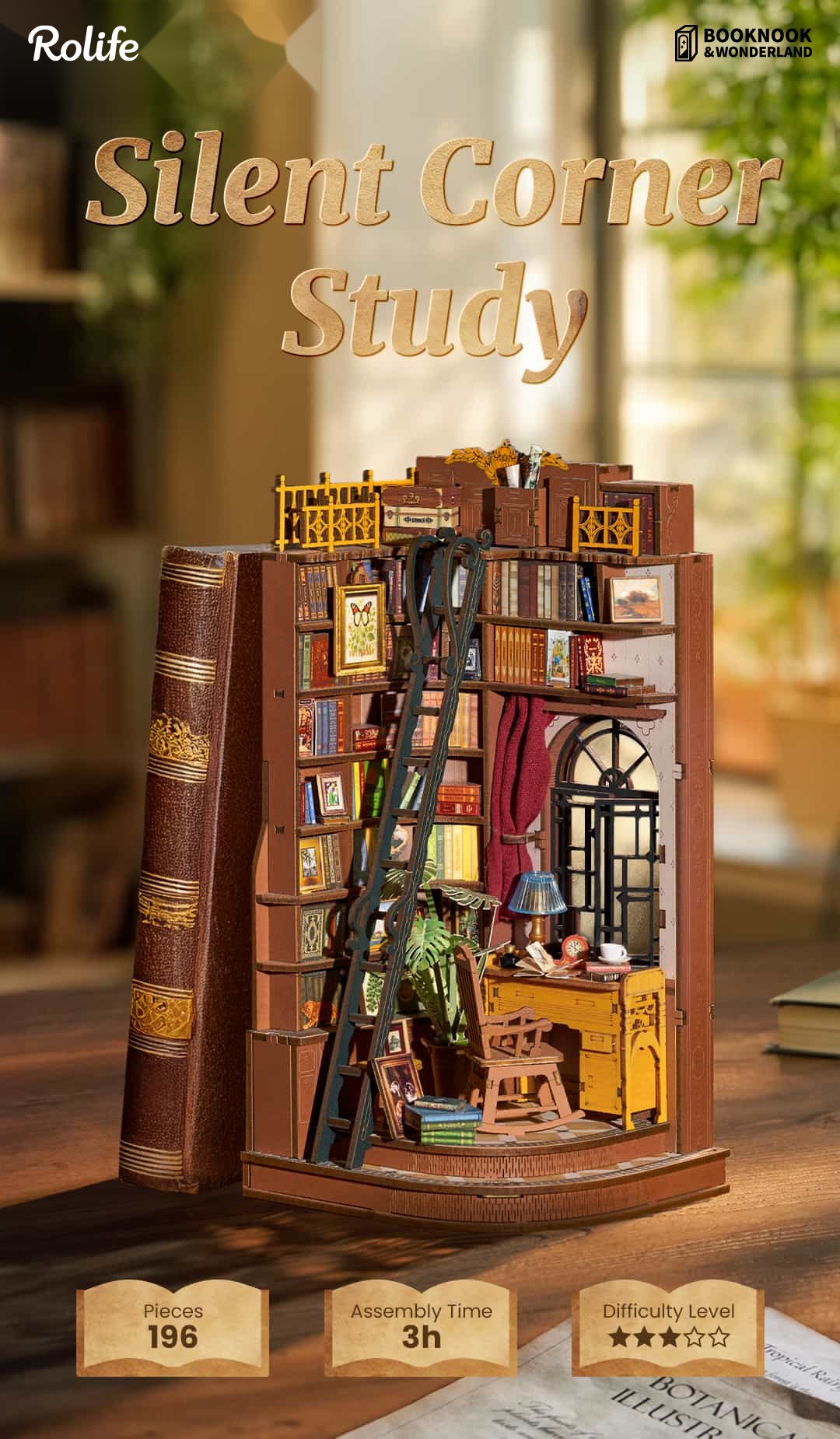 Rolife DIY Book Nook Kit - Silent Corner Study TGE02 title graphic