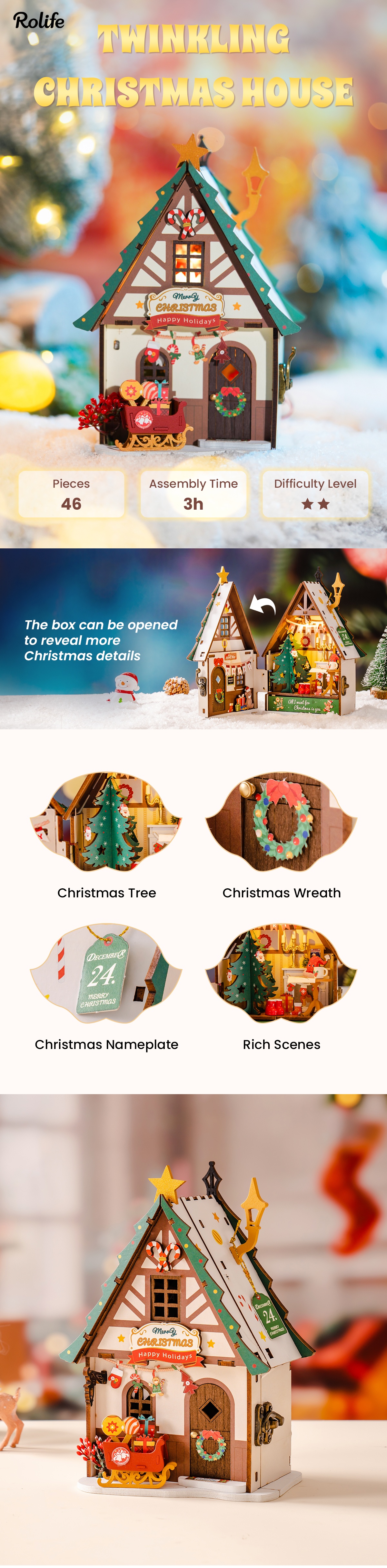 Rolife DIY Miniature House - Twinkling Christmas House DS036 product image 1