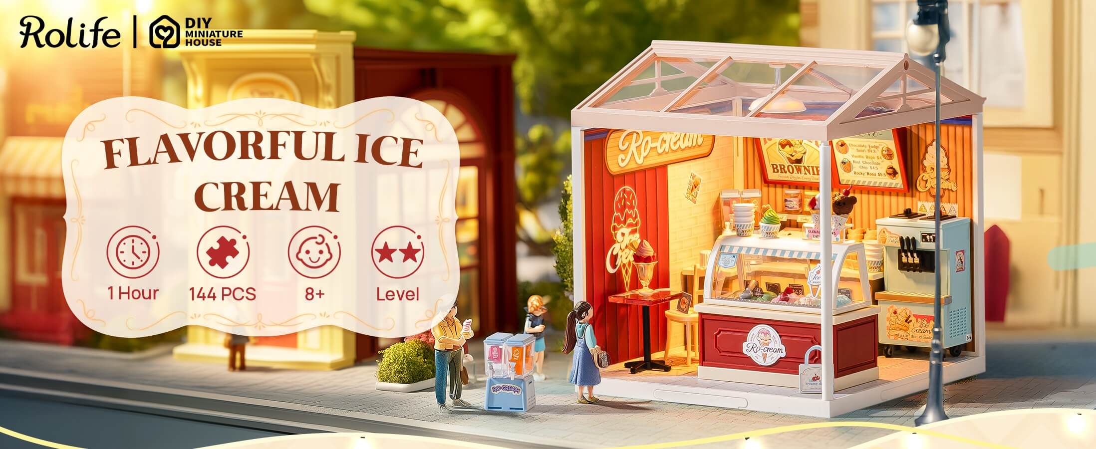 rolife miniatures flavorful ice cream shop miniature house kit for beginner - dw018b