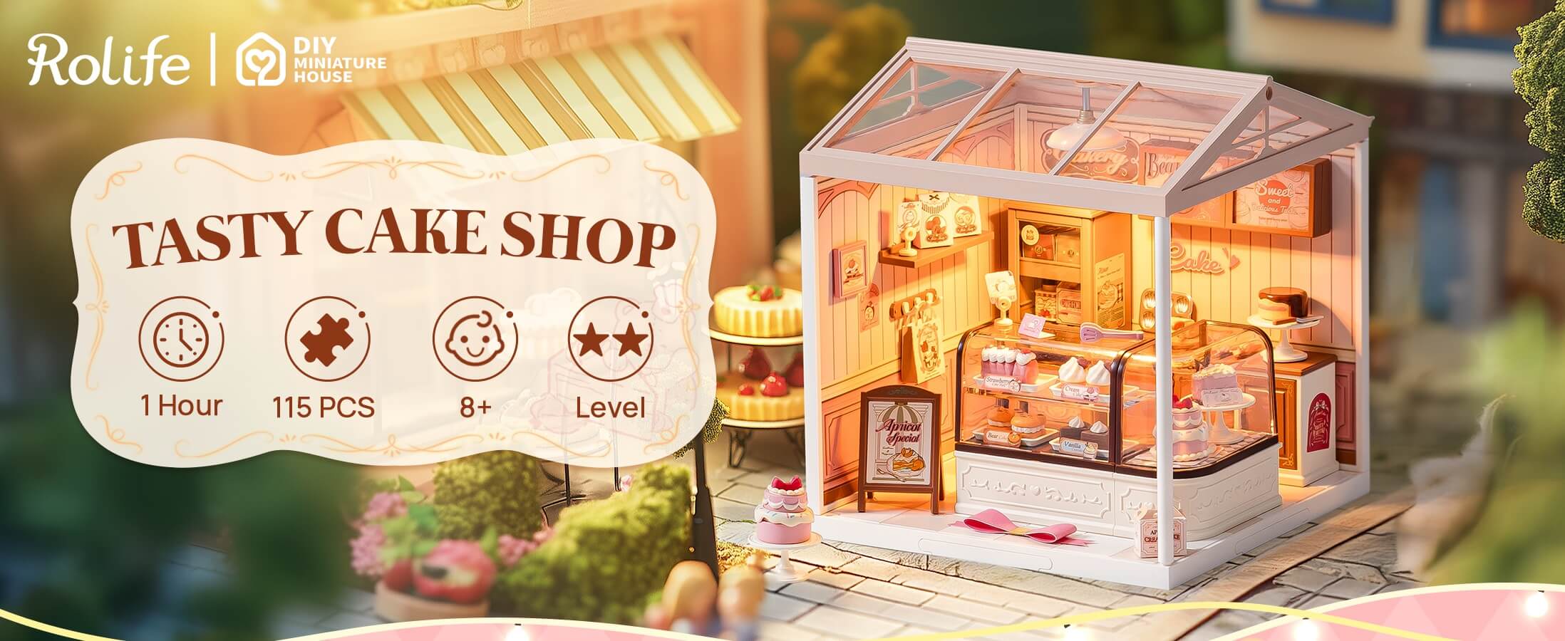 rolife miniatures tasty cake shop miniature house kit for beginner - dw019b