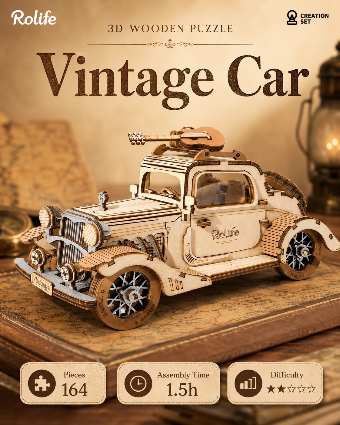 Rolife Modern 3D Wooden Puzzle - Vintage Car TG504 – Rolife