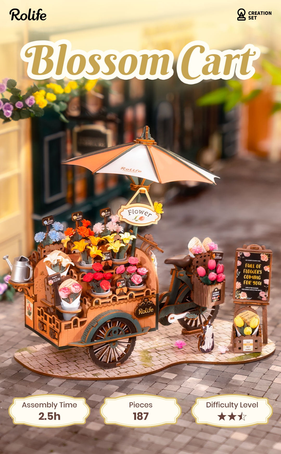 Rolife 3D Houten Puzzel - Bloosom Cart TGS03 detailafbeelding 1