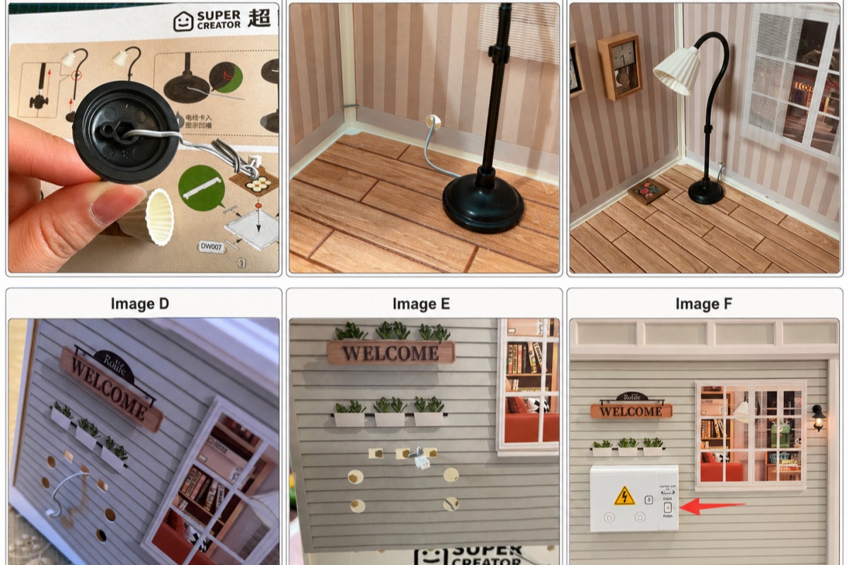Step by step guide to connect the lamp to the power source in Rolife Cozy Living Lounge DW007