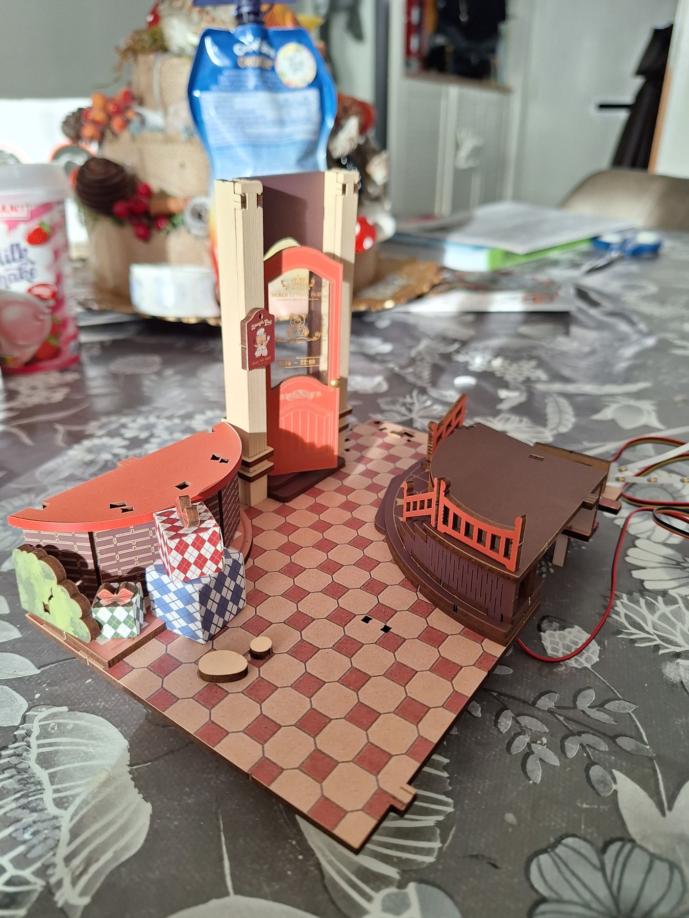 Jerry Boswijk's Fairytale Amusement Park TGB17 work in progress showing the base, curved wall, gifts, and wiring