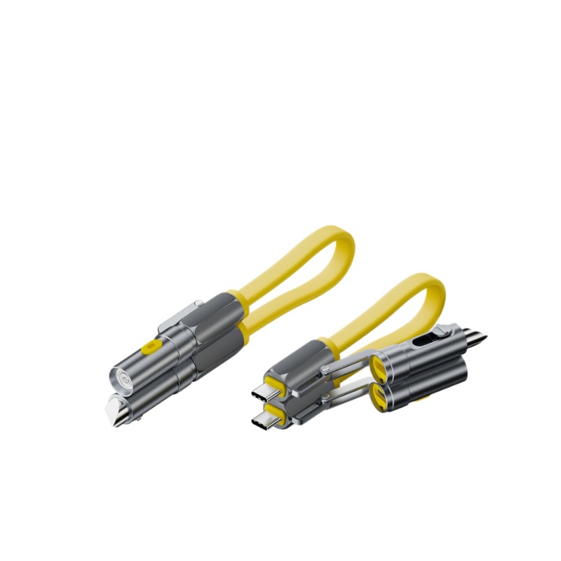 G-OUSSVE Portable Type-C fast-charging cable (240W) for outdoor camping, featuring a four-in-one magnetic lighter and file with a short cable