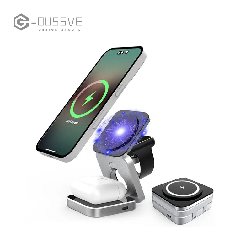 G-OUSSVE｜3 in 1 Wireless Charger Stand Magnetic Folding Stand for Apple iPhones Headphones Watch 