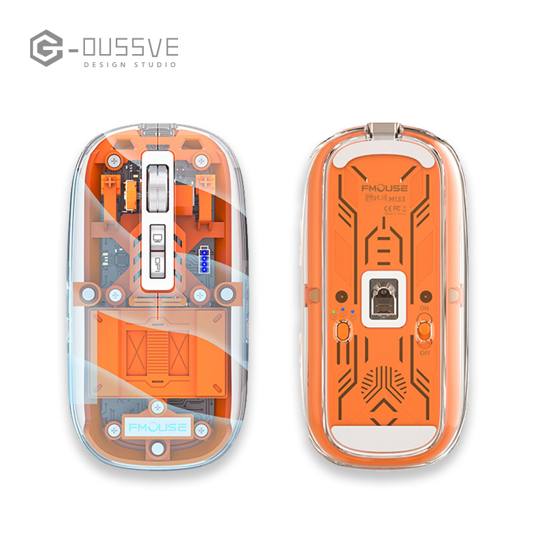 G-OUSSVE｜Wireless Rechargeable Bluetooth Mouse BT1 BT2 2.4G Hidden USB Receiver Transparent Clear Cool Shell 4 DPI Adjustable Mute Click, Mini Portable for Business Home&Office PC Win/Mac/Laptop