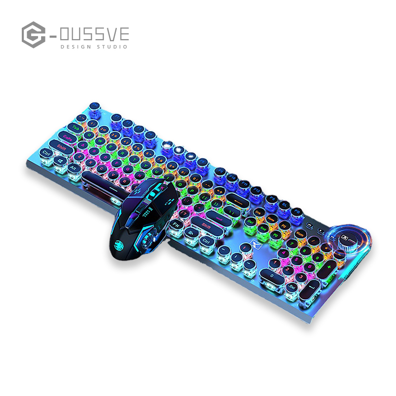 G-OUSSVE｜X60 Steam Transparent Punk Vintage Mechanical Keyboard and Mouse Set Game Office Titanium Alloy Keyboard with Knob