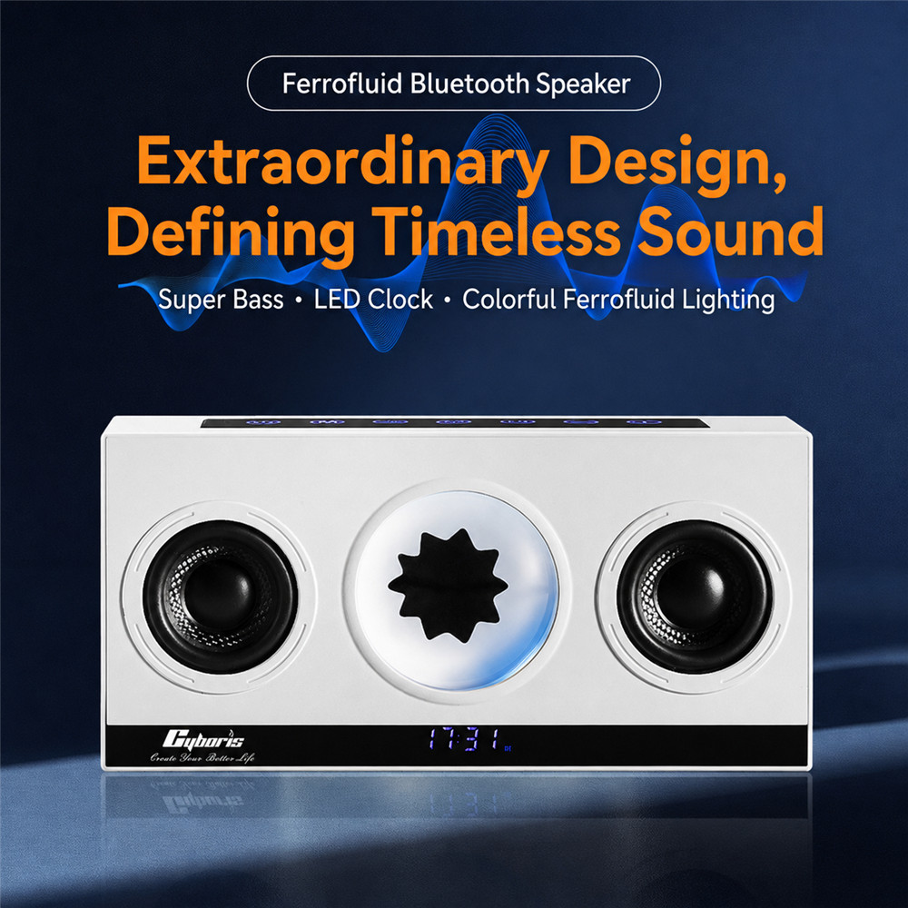 G-OUSSVE Ferrofluid Bluetooth Speaker with Deep Bass, LED Alarm Clock and Immersive Surround Sound