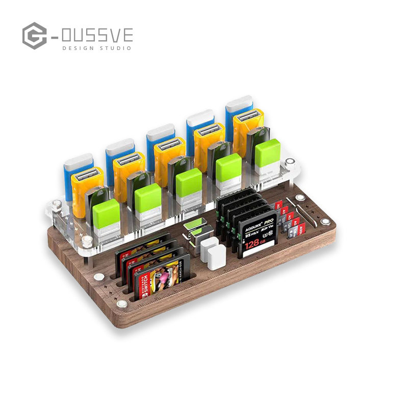 G-OUSSVE｜Transparent Wood SD Memory Card Storage Case, TF USB Disk, Type C SIM Card Pick-up Needle, Storage, Sorting Protective Base