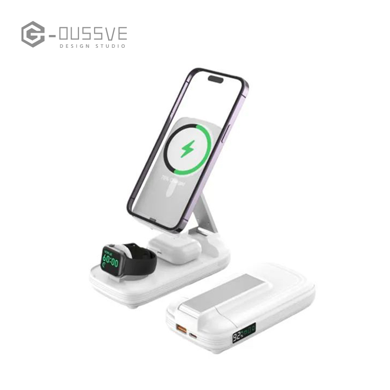 G-OUSSVE｜5 in 1 Wireless Charging Station with 10000mAh Power Bank Digital Display Automatic Magnetic 20W Fast Charger Station Stand Compatible with iPhone 15/14/13/12 All Series & AirPods & iWatch