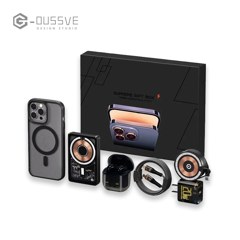 G-OUSSVE｜Punk Transparent Apple Six Piece Set Suitable for iPhone Wireless Charging Fast Adaptor Five Piece Set Accessories Gift Box