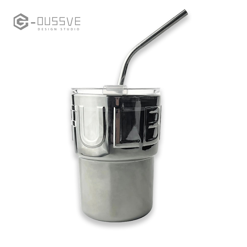 G-OUSSVE｜Coffee Cup, Glass Straw Cup, Water Cup with Lid, Creative Cup