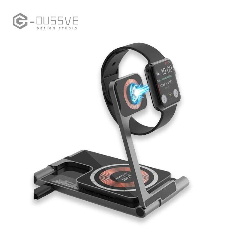 G-OUSSVE｜Wireless Charging Station ChargerStand: 3 in 1 Multiple Foldable MagSafeQi Fast Charge Pads - for Apple WatchAirPods iPhone Samsung Galaxy Phones Cable Devices SmartphoneCellphone Electronic Mobile