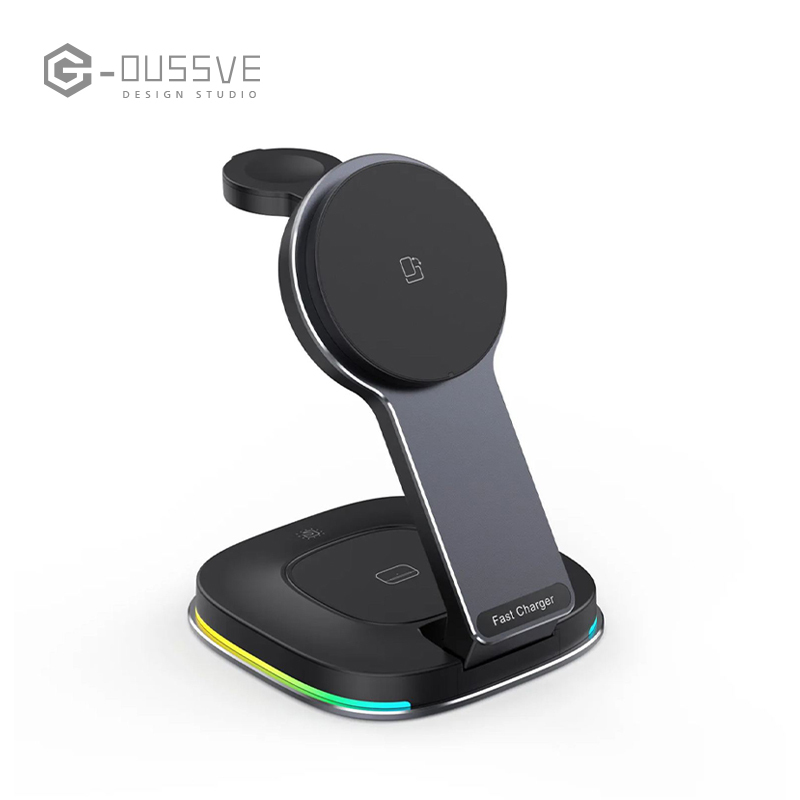 G-OUSSVE｜Magsafe three-in-one wireless charger bracket is suitable for Apple 15 magnetic fast charging apple watch watch metal iPhone 14 charging stand folding portable airpods headphones