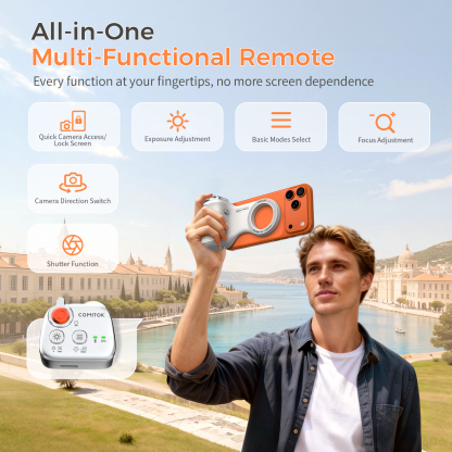 G-OUSSVE | Magnetic Handheld Grip Phone Stand Camera Assistant with LED Fill Light, Magnetic Ring and Phone Case, Compatible with iOS 26/iOS 18/iOS 17, Ergonomic Grip, One-Tap Camera, Rechargeable Remote, Ideal for Photography Enthusiasts