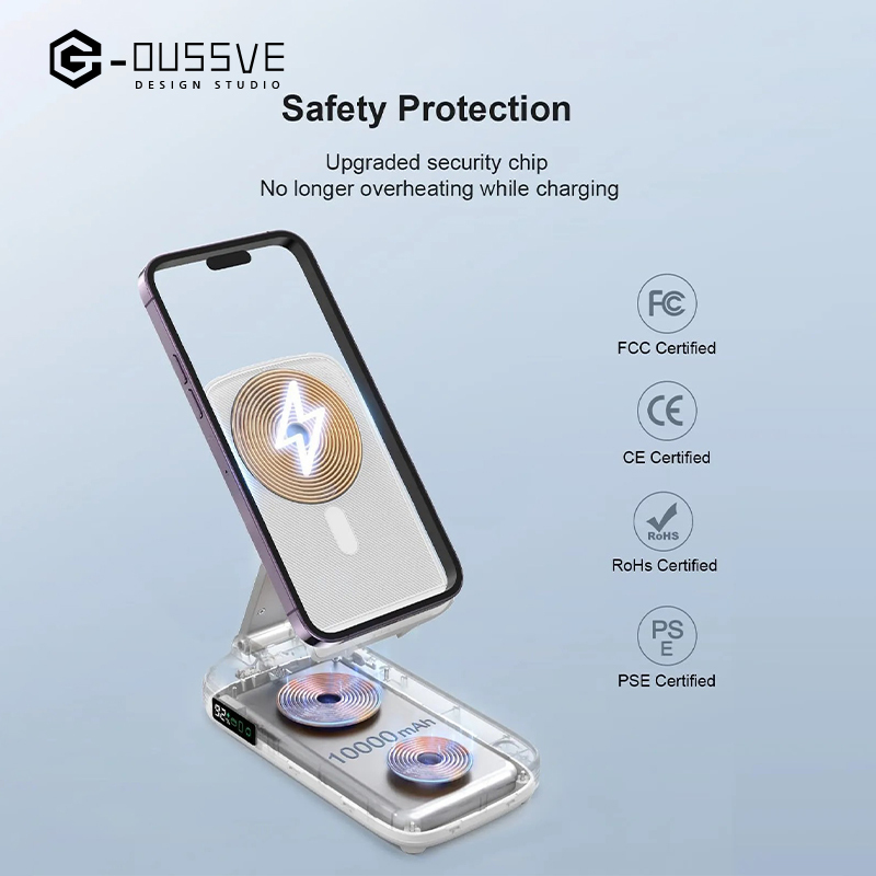 G-OUSSVE｜5 in 1 Wireless Charging Station with 10000mAh Power Bank Digital Display Automatic Magnetic 20W Fast Charger Station Stand Compatible with iPhone 15/14/13/12 All Series & AirPods & iWatch