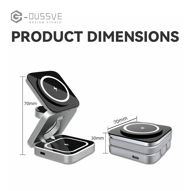 G-OUSSVE｜3 in 1 Wireless Charger Stand Magnetic Folding Stand for Apple iPhones Headphones Watch 