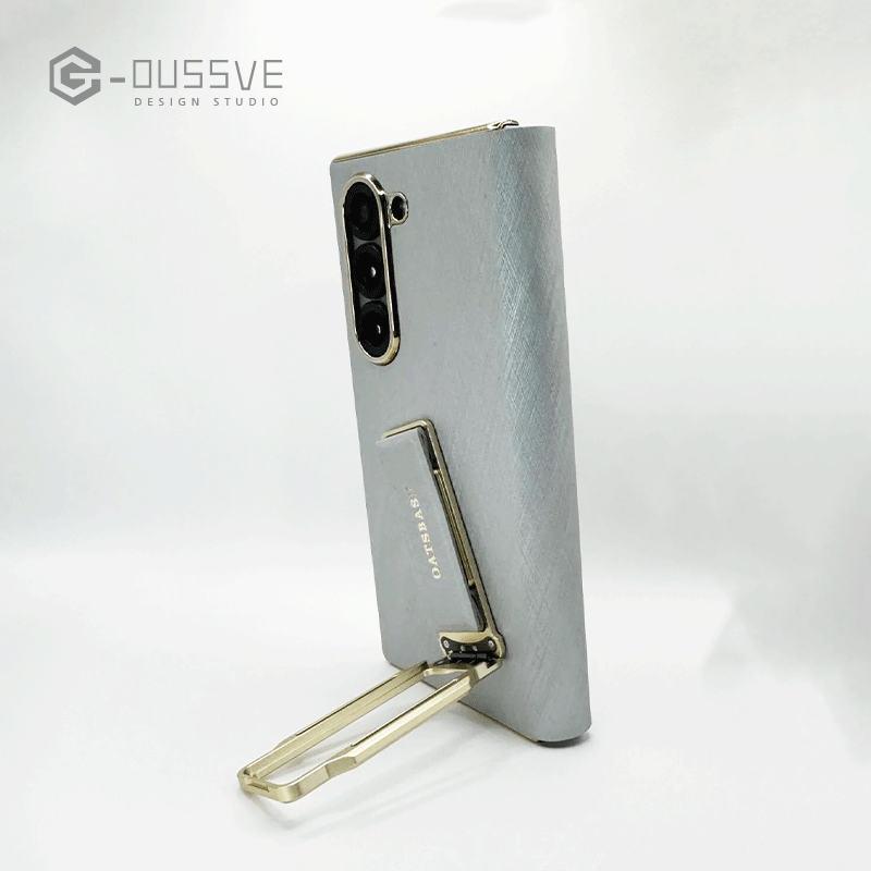 G-OUSSVE|Dual-strap leather phone case for Samsung Z Fold6, featuring a 360° rotating kickstand for versatile viewing and secure grip. Stylish and functional protection for your foldable device.