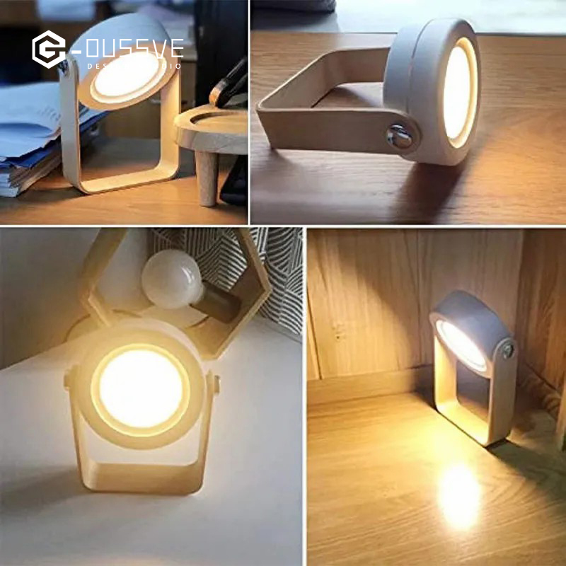 G-OUSSVE｜4-in-1 Foldable Table Lamp USB Retractable LED Light Wooden Handle Portable Lantern Light and Flashlight Touch Control Dimmable 3 Level Brightness Night Light for Reading, Outdoor Camping 
