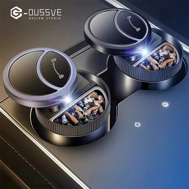 G-OUSSVE｜Car Ashtray With Light One-button Open Infrared Smokeless Ashtray With Lid Sealing Ring 