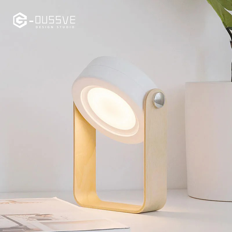 G-OUSSVE｜4-in-1 Foldable Table Lamp USB Retractable LED Light Wooden Handle Portable Lantern Light and Flashlight Touch Control Dimmable 3 Level Brightness Night Light for Reading, Outdoor Camping 
