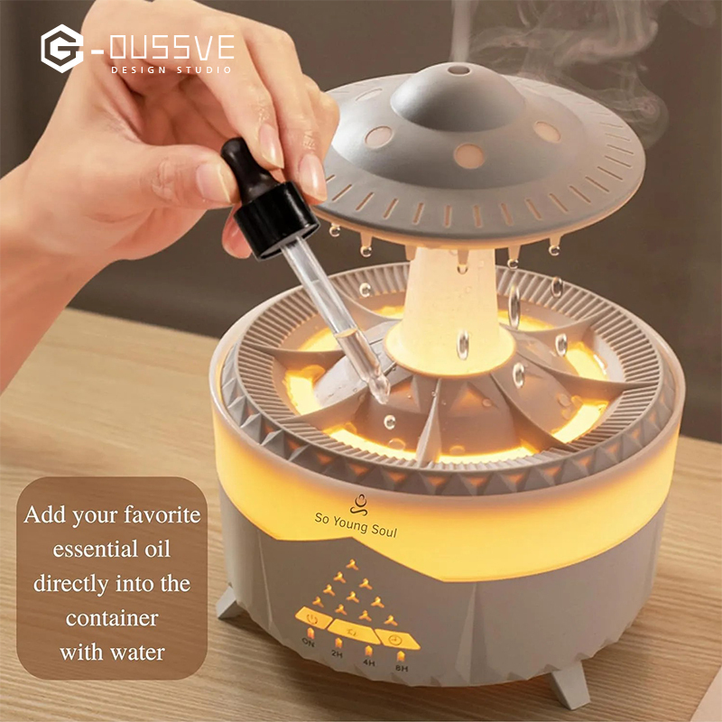 G-OUSSVE｜Cloud Rain Humidifiers Essential Oil Diffuser with 7 Colors nightlights Aromatherapy Diffuser Desk Fountain for Relaxing Mood Waterdrop Sound Rain Drop Diffuser Rain Sound Lamp 350 ml