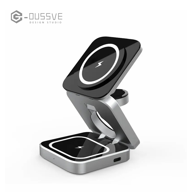 G-OUSSVE｜3 in 1 Wireless Charger Stand Magnetic Folding Stand for Apple iPhones Headphones Watch 