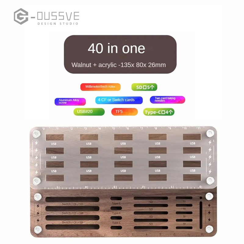G-OUSSVE｜Transparent Wood SD Memory Card Storage Case, TF USB Disk, Type C SIM Card Pick-up Needle, Storage, Sorting Protective Base