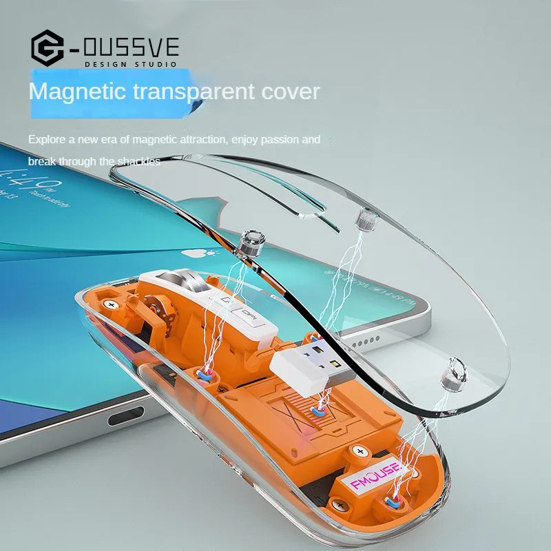 G-OUSSVE｜Wireless Rechargeable Bluetooth Mouse BT1 BT2 2.4G Hidden USB Receiver Transparent Clear Cool Shell 4 DPI Adjustable Mute Click, Mini Portable for Business Home&Office PC Win/Mac/Laptop