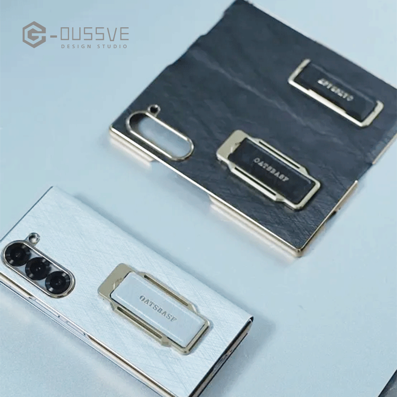G-OUSSVE|Dual-strap leather phone case for Samsung Z Fold6, featuring a 360° rotating kickstand for versatile viewing and secure grip. Stylish and functional protection for your foldable device.