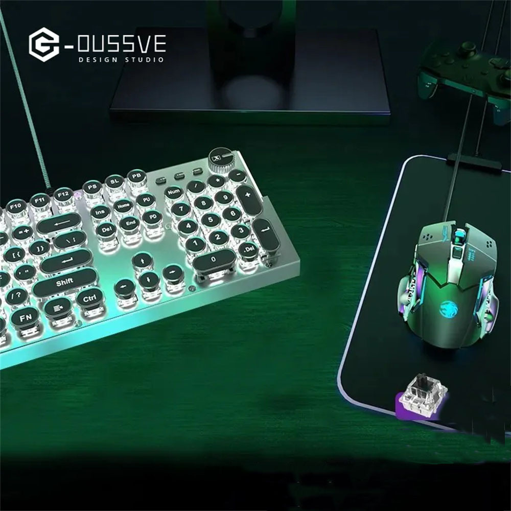 G-OUSSVE｜X60 Steam Transparent Punk Vintage Mechanical Keyboard and Mouse Set Game Office Titanium Alloy Keyboard with Knob