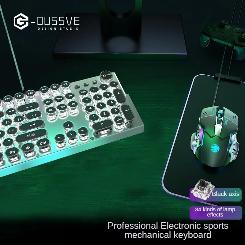 G-OUSSVE｜X60 Steam Transparent Punk Vintage Mechanical Keyboard and Mouse Set Game Office Titanium Alloy Keyboard with Knob