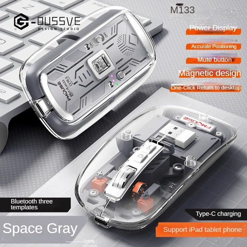 Wireless Rechargeable Bluetooth Mouse BT5.1&2.4G,Hidden USB Receiver