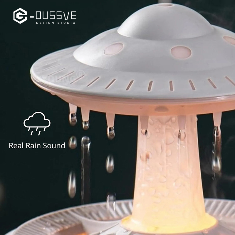 G-OUSSVE｜Cloud Rain Humidifiers Essential Oil Diffuser with 7 Colors nightlights Aromatherapy Diffuser Desk Fountain for Relaxing Mood Waterdrop Sound Rain Drop Diffuser Rain Sound Lamp 350 ml