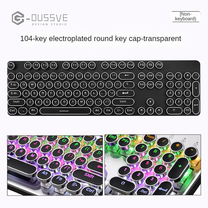G-OUSSVE｜X60 Steam Transparent Punk Vintage Mechanical Keyboard and Mouse Set Game Office Titanium Alloy Keyboard with Knob