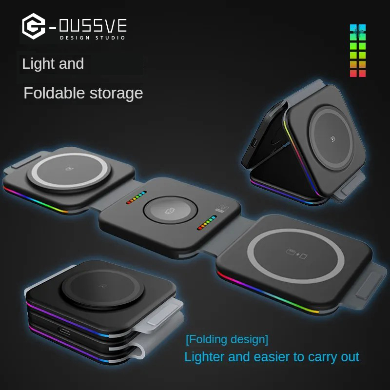 G-OUSSVE｜3 in 1 Wireless Charger for iPhone,Magnetic Foldable 3 in 1 Charging Station,Travel Charger for Multple Devices for iPhone 15/14/13/12 Series,AirPods Pro,iWatch