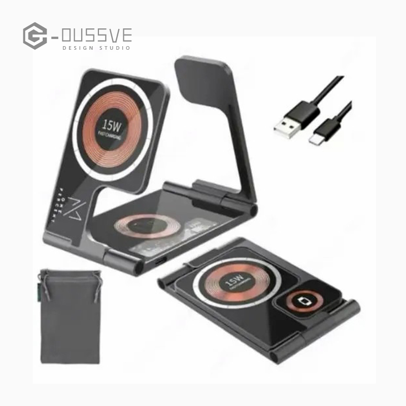 G-OUSSVE｜Wireless Charging Station ChargerStand: 3 in 1 Multiple Foldable MagSafeQi Fast Charge Pads - for Apple WatchAirPods iPhone Samsung Galaxy Phones Cable Devices SmartphoneCellphone Electronic Mobile