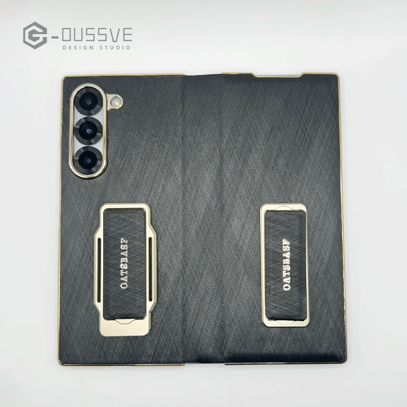 G-OUSSVE|Dual-strap leather phone case for Samsung Z Fold6, featuring a 360° rotating kickstand for versatile viewing and secure grip. Stylish and functional protection for your foldable device.