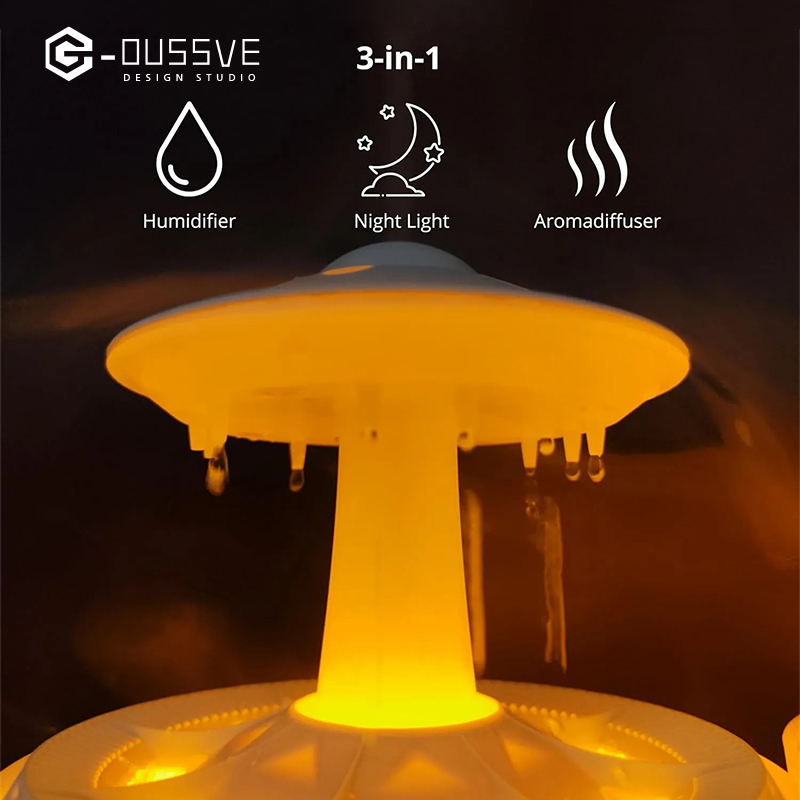 G-OUSSVE｜Cloud Rain Humidifiers Essential Oil Diffuser with 7 Colors nightlights Aromatherapy Diffuser Desk Fountain for Relaxing Mood Waterdrop Sound Rain Drop Diffuser Rain Sound Lamp 350 ml