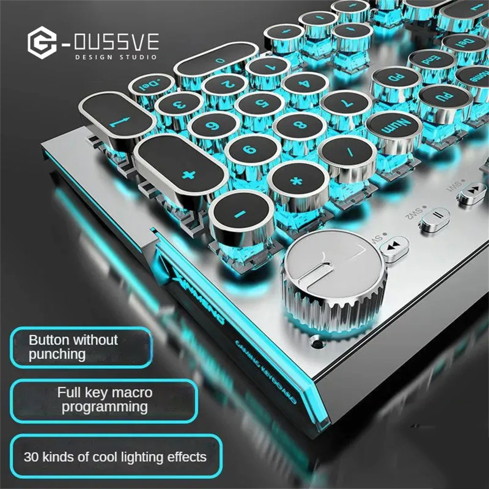 G-OUSSVE｜X60 Steam Transparent Punk Vintage Mechanical Keyboard and Mouse Set Game Office Titanium Alloy Keyboard with Knob