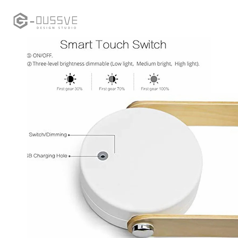 G-OUSSVE｜4-in-1 Foldable Table Lamp USB Retractable LED Light Wooden Handle Portable Lantern Light and Flashlight Touch Control Dimmable 3 Level Brightness Night Light for Reading, Outdoor Camping 