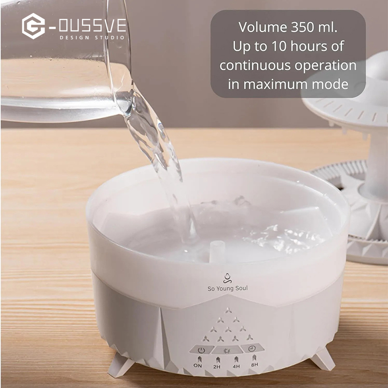 G-OUSSVE｜Cloud Rain Humidifiers Essential Oil Diffuser with 7 Colors nightlights Aromatherapy Diffuser Desk Fountain for Relaxing Mood Waterdrop Sound Rain Drop Diffuser Rain Sound Lamp 350 ml