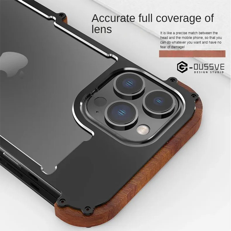 G-OUSSVE｜Protective Case with Metal Frame for Iphone14 Mobile Phone Case, Apple 15pro13promax Solid Wood Case, Plus Lens All-inclusive, Anti-fall and Heat Dissipation, 11 Advanced Sense Lens All-inclusive