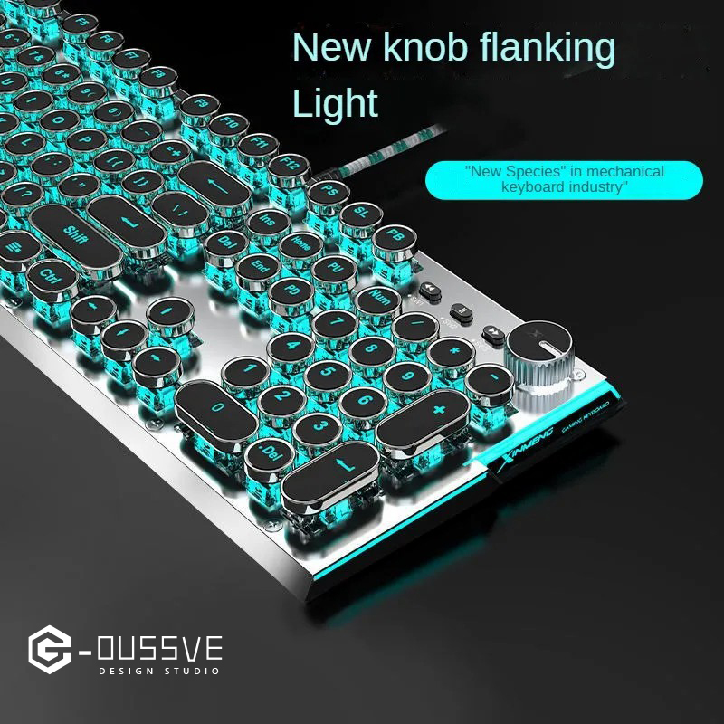 G-OUSSVE｜X60 Steam Transparent Punk Vintage Mechanical Keyboard and Mouse Set Game Office Titanium Alloy Keyboard with Knob